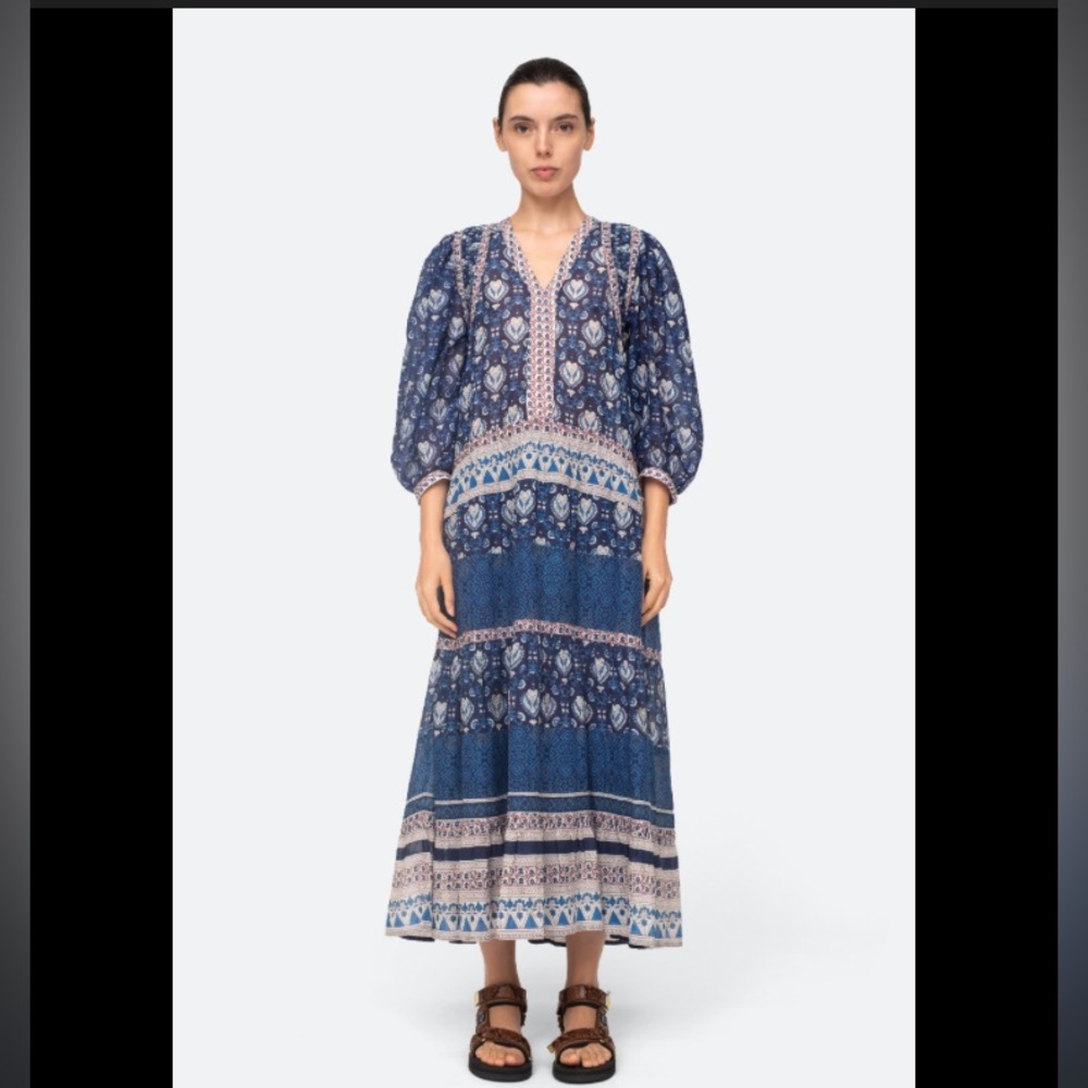 Sea New York Brigitte Bohemian Blue Maxi Dress